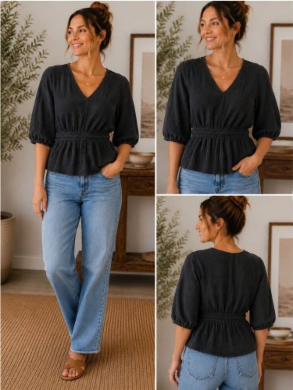 Joe's Jeans Black Peplum Blouse Cotton Medium